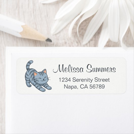 Étiquette Stretching Grey Tabby Cat (En situation)