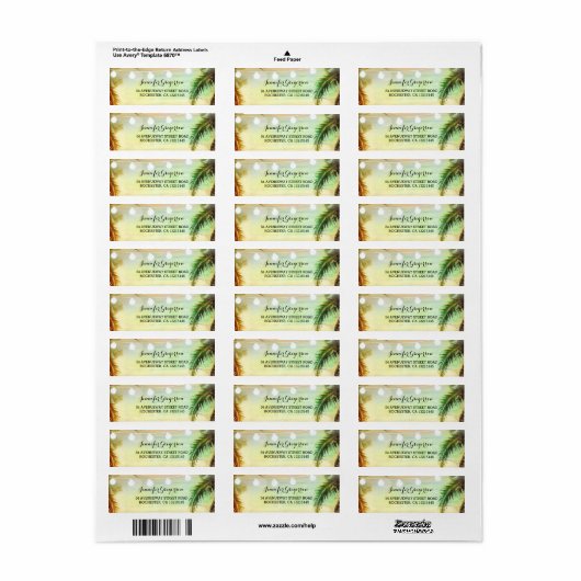 Étiquette String Lights Palms Beach Sunset Retour Mariage (Feuille entière)