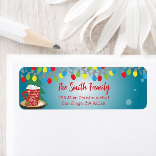Étiquette String Lights Red Mug Winter Christmas Adresse (En situation)