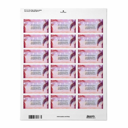 Étiquette String Lights Sunset Beach Violet Mariage (Feuille entière)