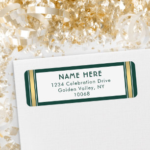 Étiquette Stripes modernes Green Gold et White Adresse de re