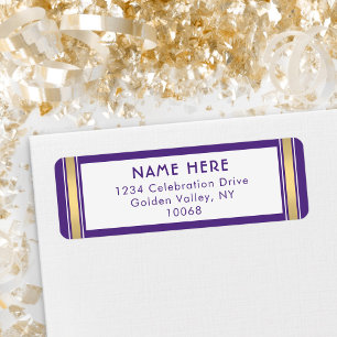Étiquette Stripes modernes Purple Gold & White Adresse de re