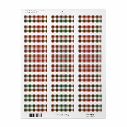 Étiquette Stuart / Stewart tartan blanc rouge vert plaid (Feuille entière)