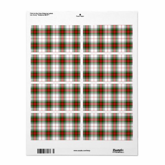 Étiquette Stuart / Stewart tartan blanc rouge vert plaid (Feuille entière)