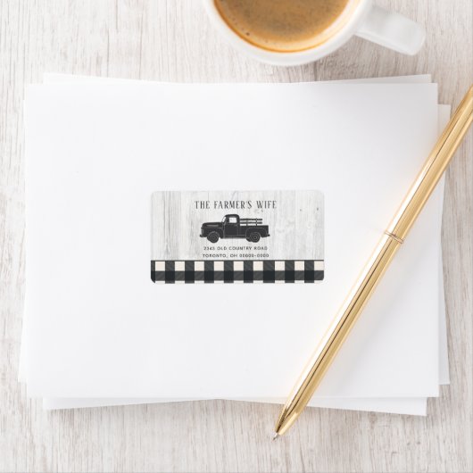 Étiquette Style agricole Buffle noir blanc Plaid Bois (En situation)