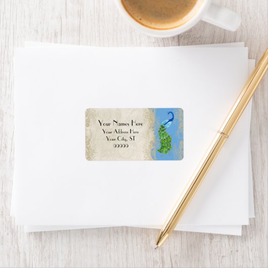 Étiquette Style Art Déco Peacock Sky Blue Matching Livraison (En situation)