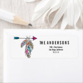 Étiquette style boho, plumes ornementales suspendues (En situation)