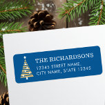 Étiquette Style Christmas Tree Blue Gold Adresse de retour<br><div class="desc">Étiquettes d'adresse de retour festives,  avec texte modifiable et un arbre de Noël simple et élégant. Couleurs : bleu,  blanc et or.</div>