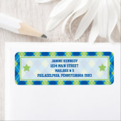 Étiquette Style collégial Jacquard bleu et vert (En situation)