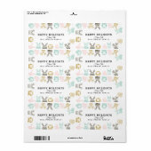 Étiquette Style Etché Moderne Bois Animaux Noël (Feuille entière)