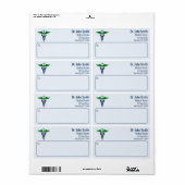 Étiquette Style Médicale Caduceus Green Wings Cross Blue (Feuille entière)