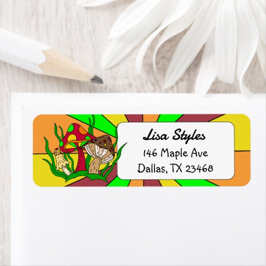 Étiquette Style Pop Art Retro Champignons (En situation)