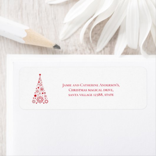 Étiquette Style tendance Script rouge sapin de Noël (En situation)