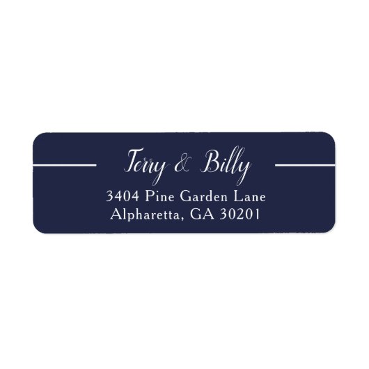 Étiquette Stylo Navy Blue Script Mariage Adresse de retour (Devant)