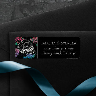 Étiquette Sugar Skull Dusty Rose   Adresse rose et bleu