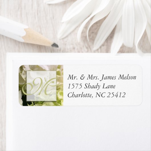 Étiquette Suite Mariage blanc vert Hydrangea (En situation)