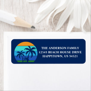 Étiquette Summer Beach Palm Trees Blue Return Adresse