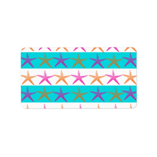 Étiquette Summer Beach Thème Starfish sur les rayures Turquo (Devant)
