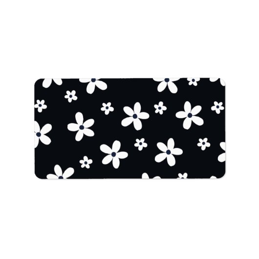 Étiquette Summer Boho Black White Daisy Flowers (Devant)