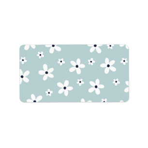 Étiquette Summer Boho Blue White Daisy Flowers