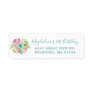 Étiquette Summer Floral 21st Birthday Adresse de retour
