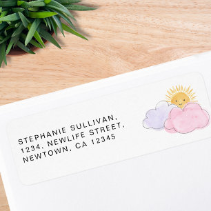 Étiquette Sun And Clouds Girl's Baby shower Adresse de retou