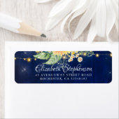 Étiquette Sunflower Baby's Breath Daisy Rustic Navy Bleu (En situation)