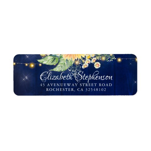 Étiquette Sunflower Baby's Breath Daisy Rustic Navy Bleu (Devant)