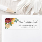 Étiquette Sunflower Bourgogne Florale Adresse de retour (En situation)