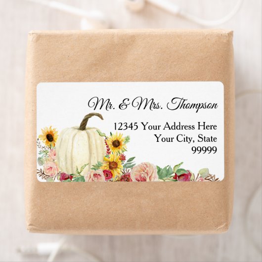 Étiquette Sunflower Bourgogne rose Citrouille d'aquarelle (En situation)