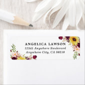 Étiquette Sunflower Burgundy Red Blush Peony Rose Wedding (En situation)