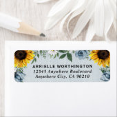 Étiquette Sunflower Dusty Blue Country Rustic Roses Wedding (En situation)
