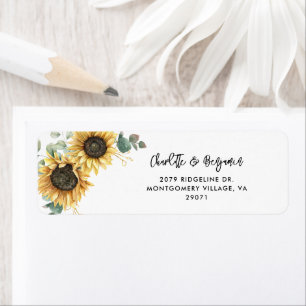 Étiquette Sunflower Floral Script Mariage Adresse de retour