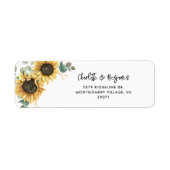 Étiquette Sunflower Floral Script Mariage Adresse de retour (Devant)