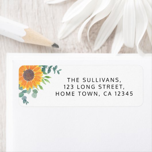 Étiquette Sunflower Greenery Adresse de retour Label (En situation)