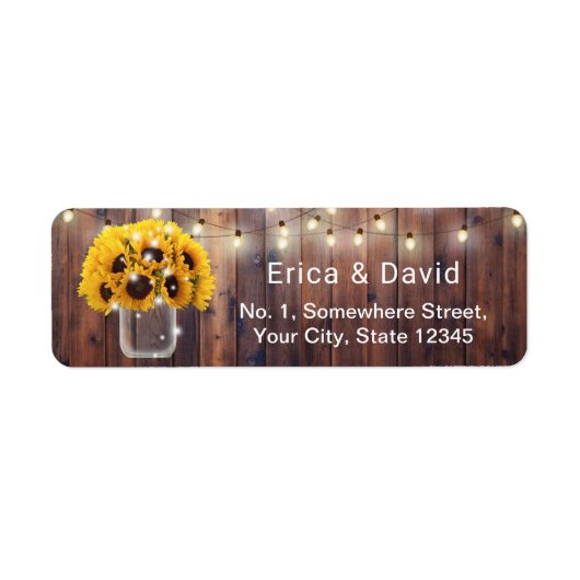 Étiquette Sunflower Mason Jar String éclats Mariage rustique (Devant)