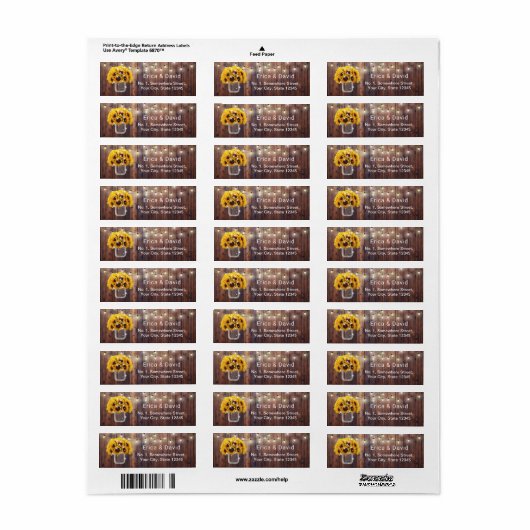 Étiquette Sunflower Mason Jar String éclats Mariage rustique (Feuille entière)