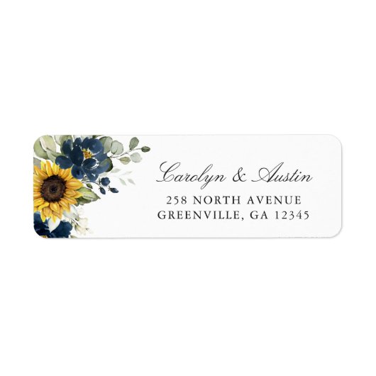 Étiquette Sunflower Navy Blue Floral Adresse de retour Label (Devant)