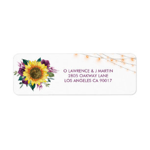 Étiquette Sunflower Plum Purple Rose Lights Mariage Adresse