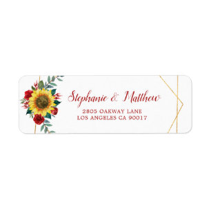 Étiquette Sunflower Red Floral Géométrique Gold Adresse
