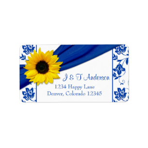Étiquette Sunflower Royal Blue Mariage damassé Adresse de re