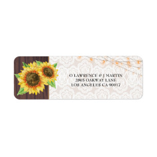 Étiquette Sunflower String Lights Lace Wood Mariage Adresse