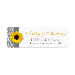 Étiquette Sunflower Yellow Grey Mariage damassé Adresse