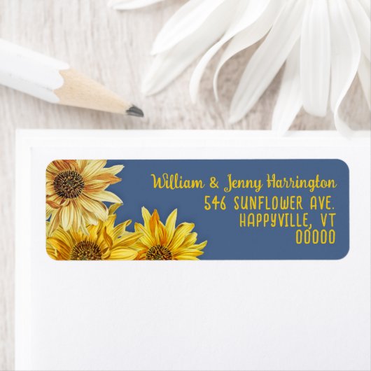 Étiquette Sunflowers Slate Blue Return Address Labels (En situation)