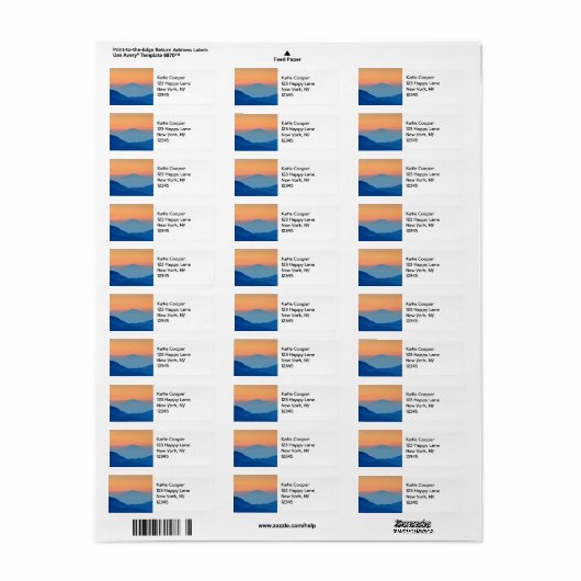 Étiquette Sunset Mountains Abstract (Feuille entière)