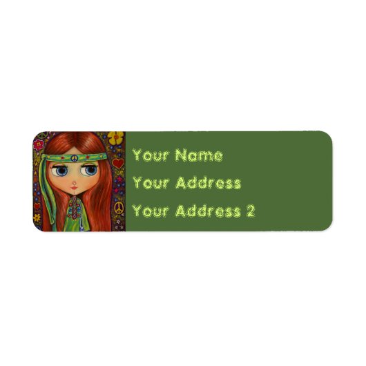 Étiquette Super hippie fille en Paix verte Signal mignon (Devant)