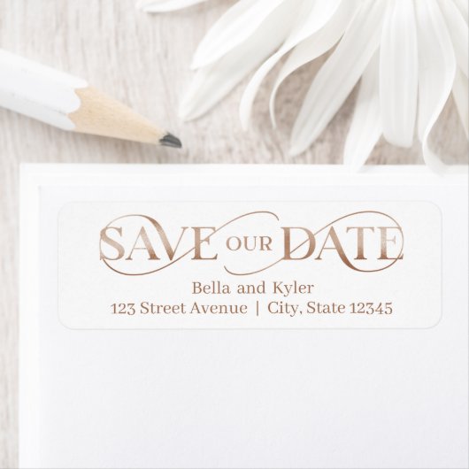Étiquette Superb Swirl Save The Date Address Label (En situation)