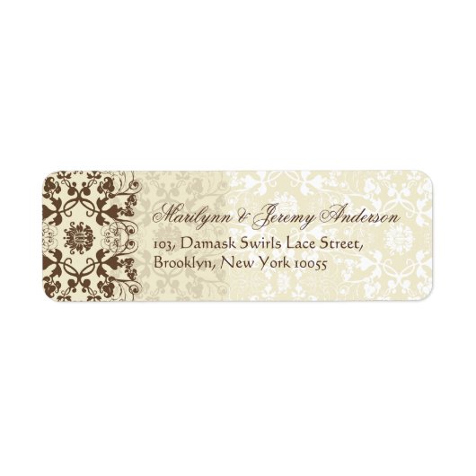 Étiquette sur mesure Damask Swirls Lace Coffee (Devant)
