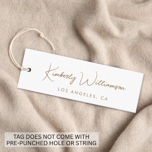 Étiquette Suspendue Blanche Script Signature Or Ch