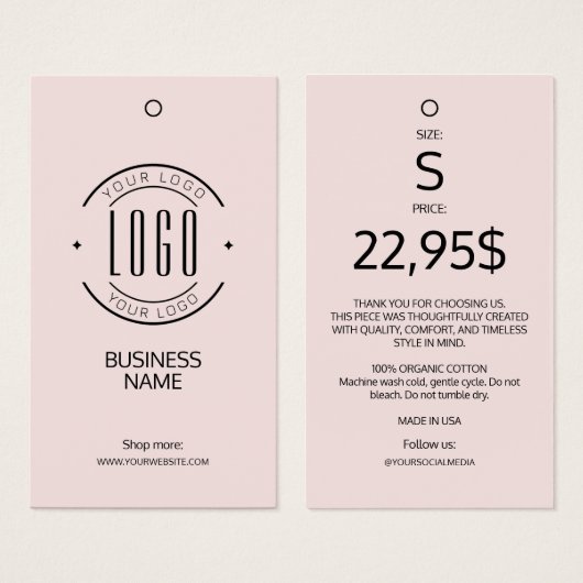 Étiquette suspendue de vêtements rose blush avec l (Devant & derrière)